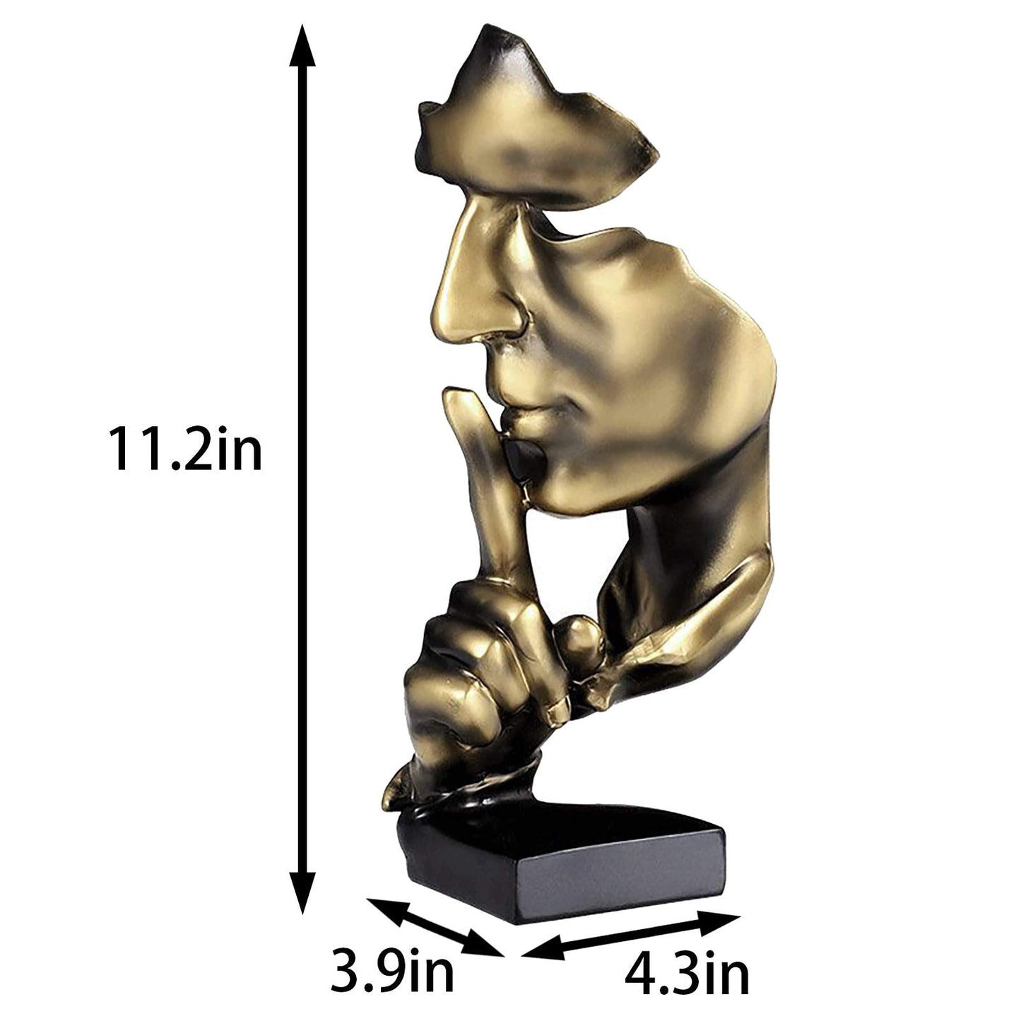 aboxoo Thinker Statue, Silence is Gold Abstract Art Figurine,Modern Home Resin Sculptures Decorative Objects,Table Top Decor for Livingroom Home Decor,Office Study Sculpture,Shh mask Statue(Gold)