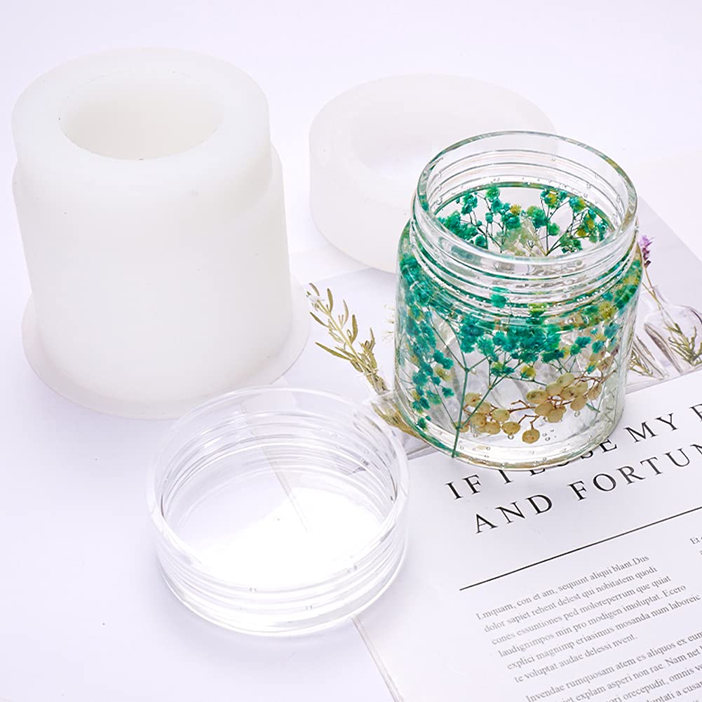 4 Style DIY Jewelry Resin Casting Molds Bottle Storage Jar With Lid Crystal Epoxy Mold Kit Handmade Craft Aromatherapy Candle Making Tool Clear Silicone Plaster Clay Mould (Cylinder Bottle)