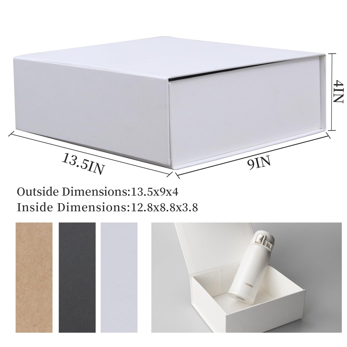 Rsgift White Gift Boxes with Lid,13.5x9x4 Inches,Magnetic Closure for Women - Wedding, Birthday, Graduation Packaging