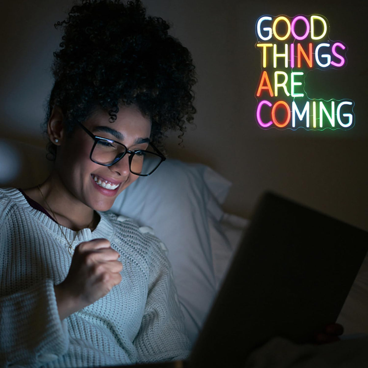 Good Things Are Coming Neon Sign Colorful Letters Neon Lights Signs Motivational Decor Inspirational Quotes LED Neon Signs for Wall Bedroom Bar Office Man Cave Dorm Decor Birthday Gifts