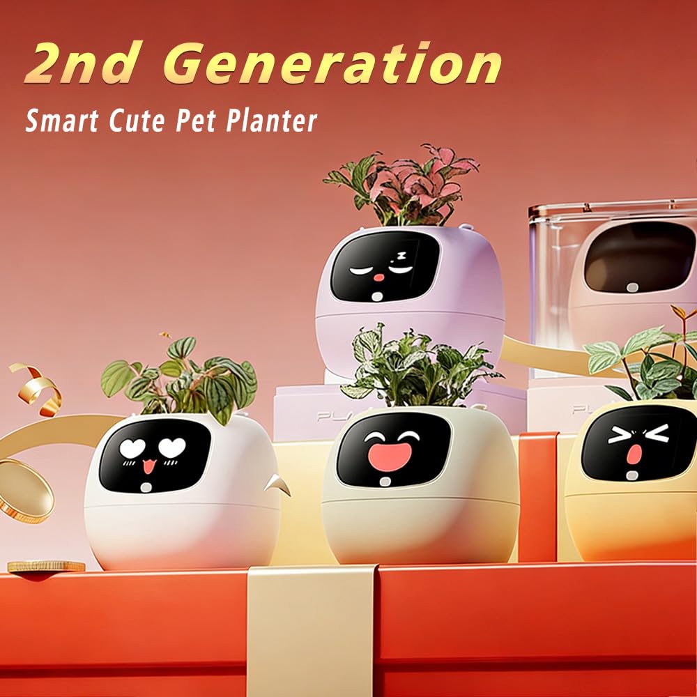 TPHRAVAL Intelligent Flower Pot, Electronic Bud, Maintenance Plant Assistant, Fun Interactive Flower Pot, Indoor Green Planting Monitoring, LCD Screen Display, Cell Phone APP Connection (White)