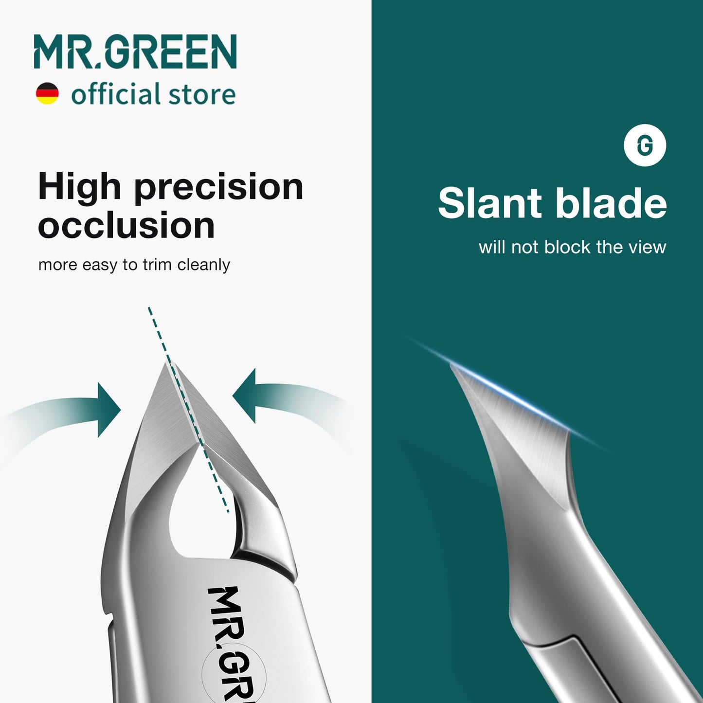 MR.GREEN Cuticle Nippers Innovate Cuticle Scissors Built-in Spring Clippers Trimmer Dead Skin Remover Manicure Beauty Tool (Cuticle Nipper+Manicure Pusher)