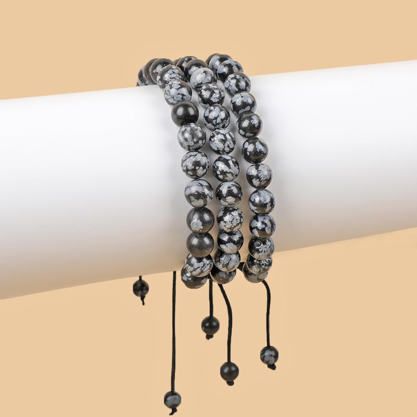 AD Beads Natural 8mm Gemstone Bracelets Healing Power Crystal Macrame Adjustable 7-9 Inch (Snow Flake)
