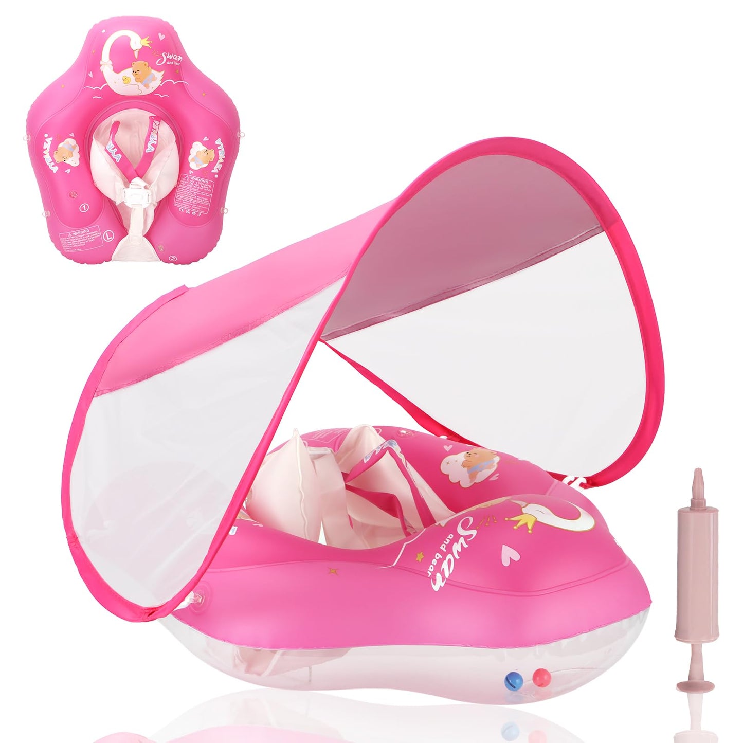 LOOWARTS Baby Float with Canopy,Infant Pool Float with Safety Seat,Baby Swimming Float & Swim Float & Water Float UPF50+ UV Protection for Toddler from 3 to 36 Months (S:3-12 Month)