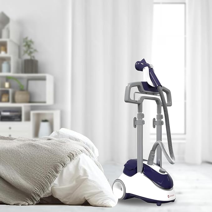 SINGER SteamWorks Pro 2.0 (1500W) | Standing Steamer for Clothes | 4 Steam Settings, Strong Penetrating Steam, 45 Second Heat-up & 2.5l Tank Capacity for Wrinkle-Free Results | White/Blue