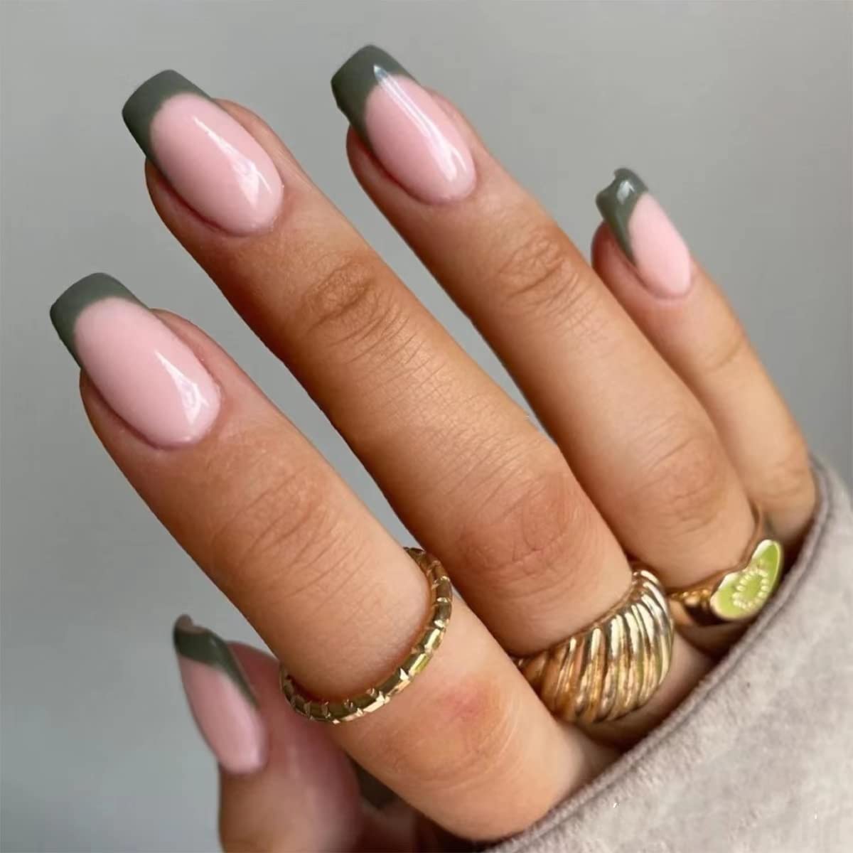 Medium Press on Nails Square French Fake Nails Full Cover Colorful Acrylic False Nails for Women and Girls 96PCS