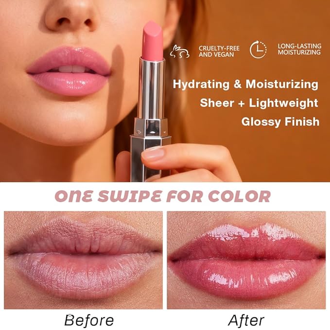 Kaely 2Pcs Honey Lipstick Tinted Lip Balm, Hydrating Shine Lipstick for Women Dry Lips, Moisturizing Nourishing Glossy Lip Gloss Stain Makeup, Sheer Lightweight, Vegan, 01 Dusty Pink+02 Pink
