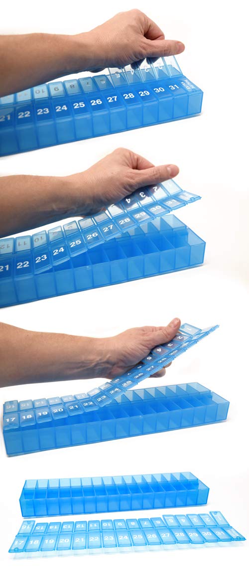 AM PM 31 Day Once-a Day Monthly Pill Planner Organizers - Large Compartment Pill Boxes Store Medications for Entire Month Plus Compartment for Extra Pills (AM/PM Yellow & Blue) BPA Free