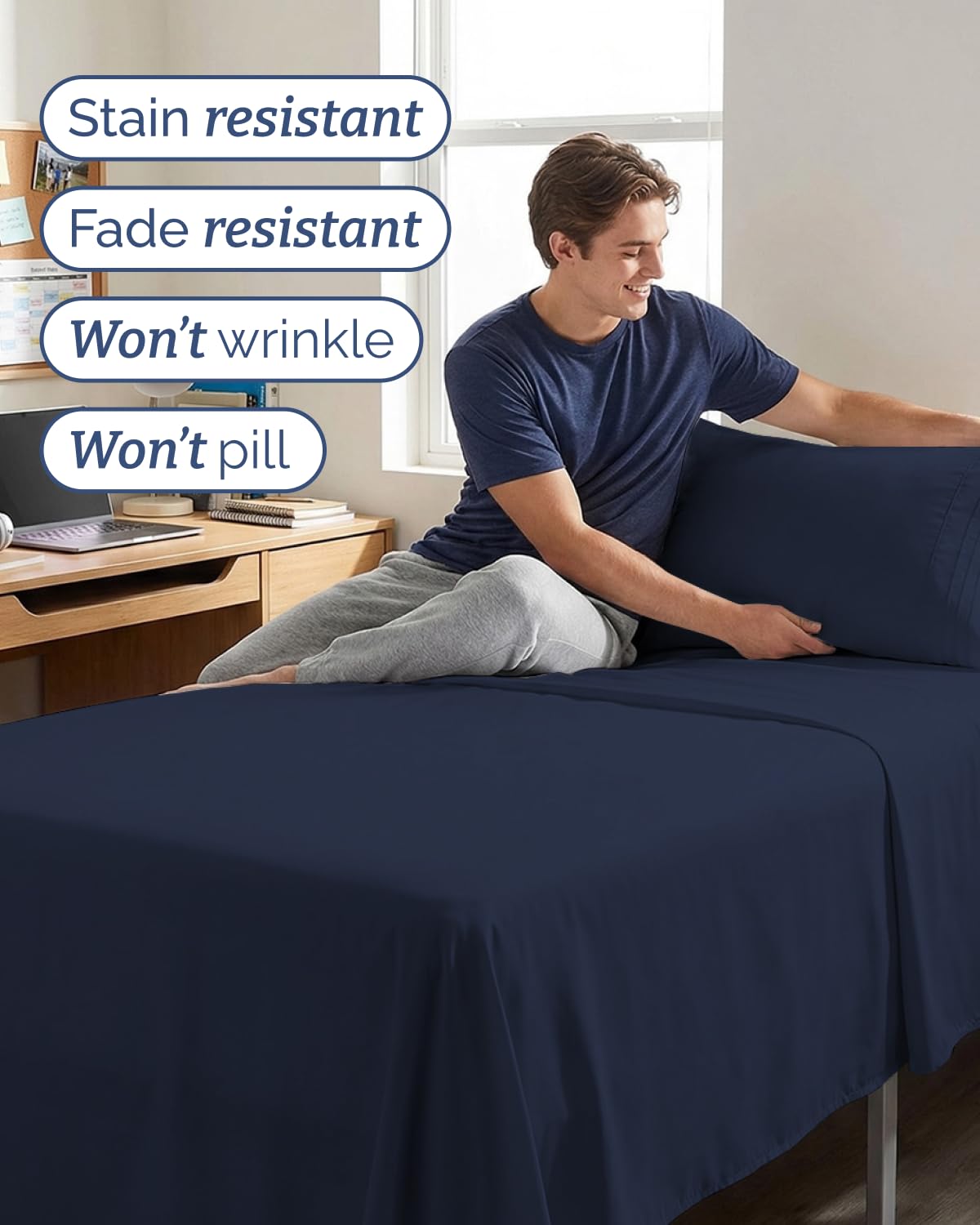 Twin XL Size 3 Piece Sheet Set - Comfy Breathable & Cooling Bed Sheets Set - Hotel Luxury Bedding for Women, Men, Kids, Teens, Boys & Girls - Deep Pockets, Soft, Wrinkle Free - Oeko-Tex - Navy Blue