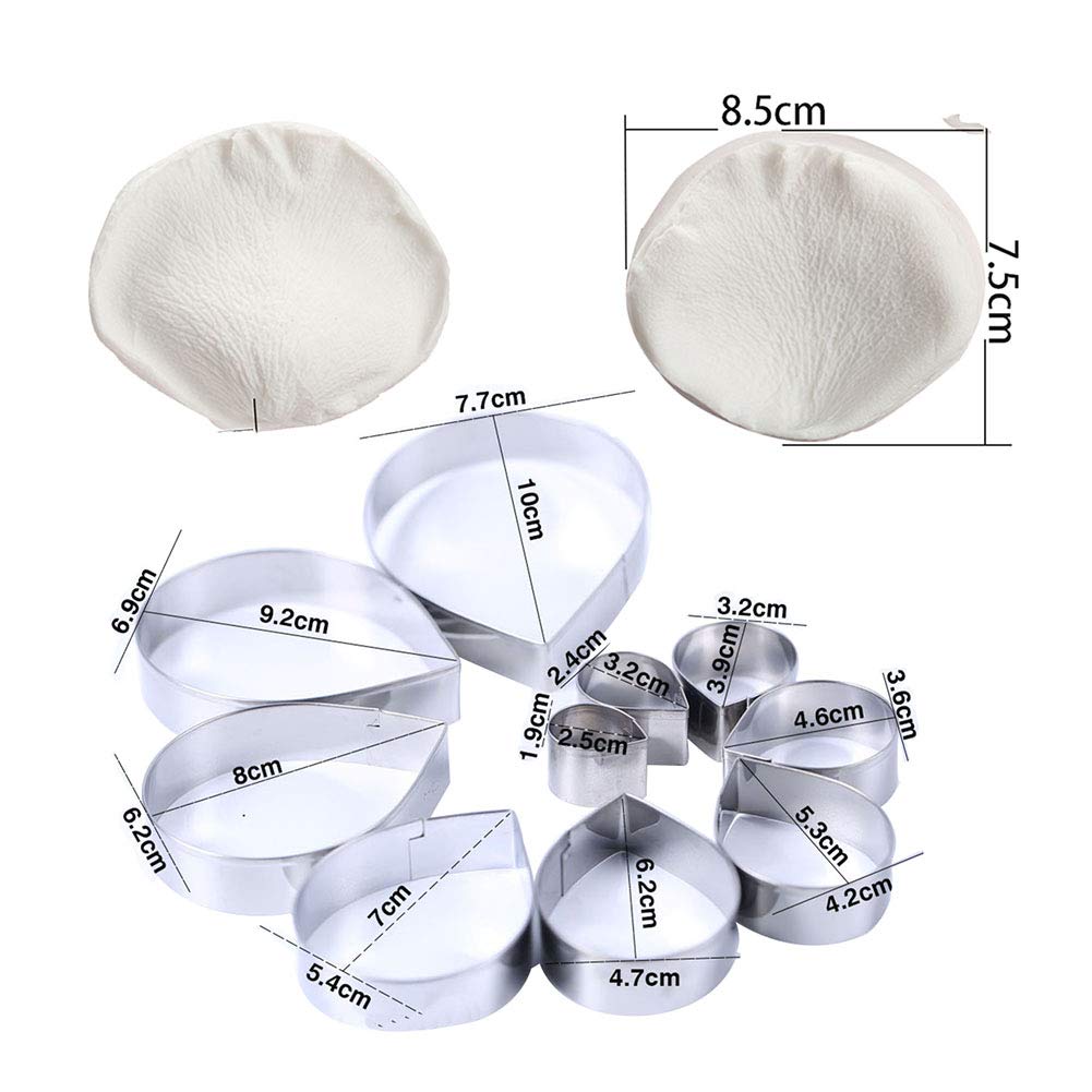 10 Pcs Austin Rose Cutter Set and 2 Pcs Rose Petals Shape Silicone Fondant Mold Veining Petal Sugar Flower Making Tool Cake Decorating Gumpaste Flowers Decor Kit