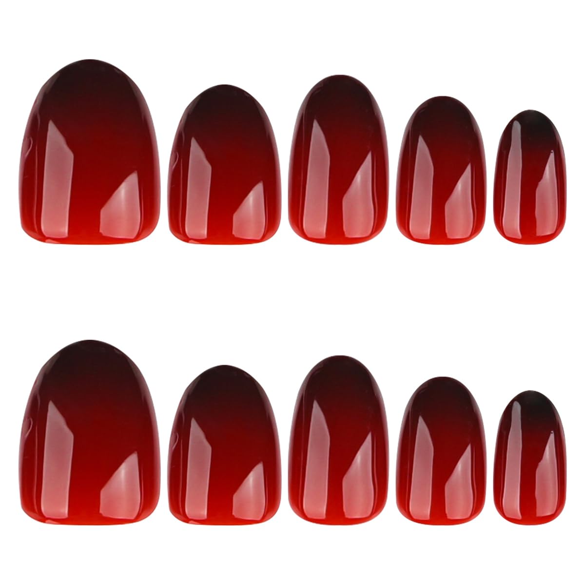Red Black Ombre Press on Nails Short Oval Fake Nails Gothic False Nails Full Cover Glossy Acrylic Nails for Women 24PCS