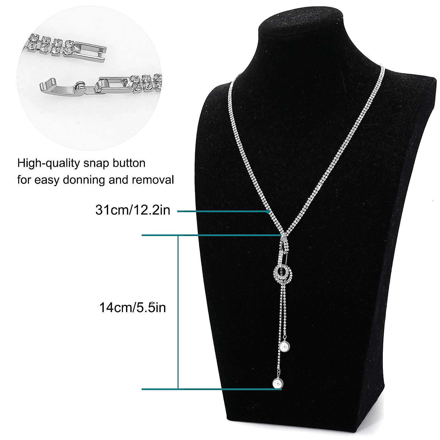 Suyi Trendy Crystal Long Necklace All-Match Style Shining Clothing Sweater Chain Pearl Silver 2