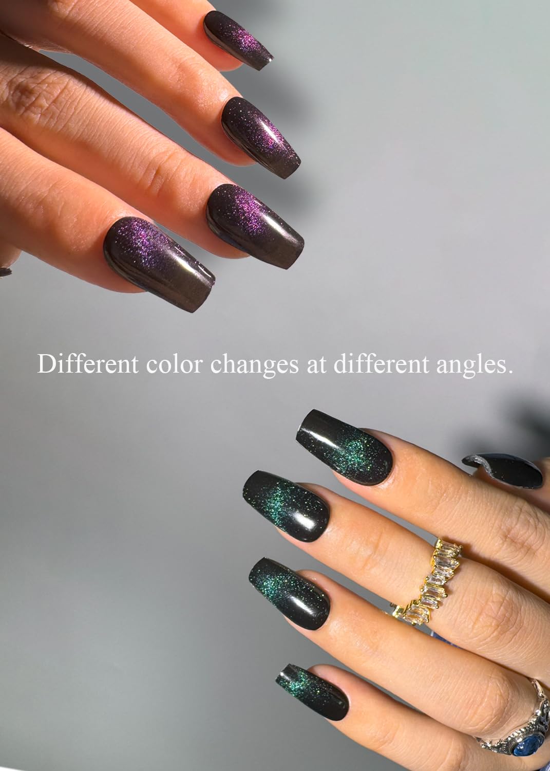 AutyaMee Semi Cured Gel Nail Strips (Black Green Cat Eye), 20 Pcs Gel Nail Wraps, Stickers, UV Light Required, Salon Quality, Long Lasting