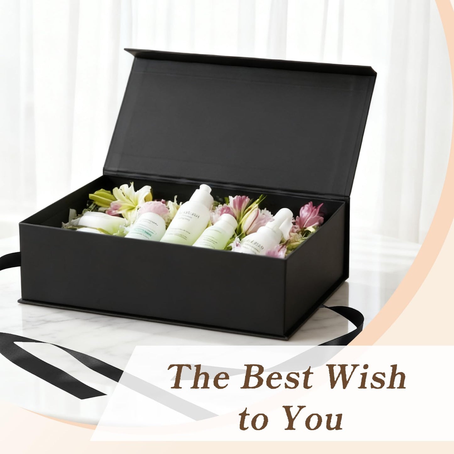 Dimore 4 Pack Black Gift Box, 10.3x7.5x3.2'' Magnetic Gift Box with Lids, Rectangle Hardboard Collapsible Box for Bridesmaid Proposal, Wedding, Birthday, Christmas Gift Packaging