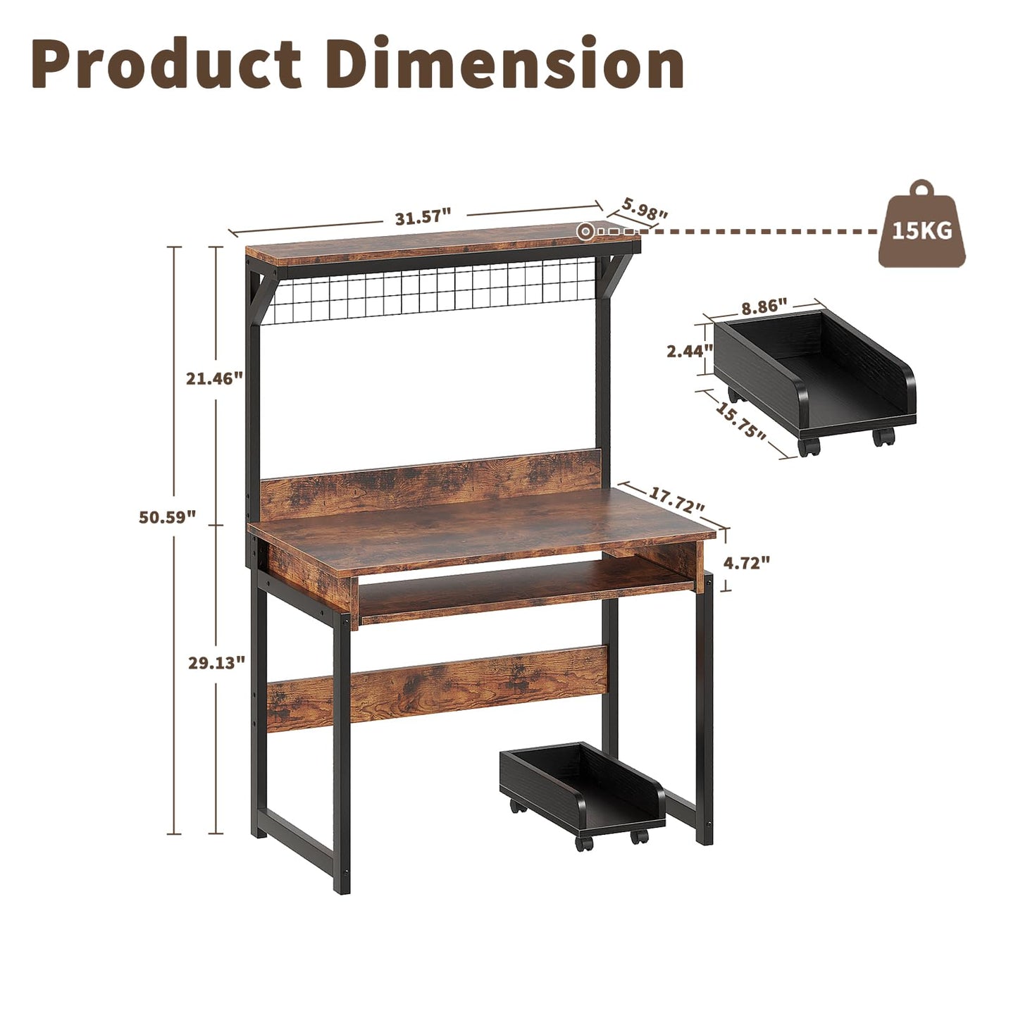 ALISENED 31.5" Small Computer Desk with Hutch, Office Desk Study Table Writing Desk Workstation PC Table for Home Office, Space Saving Design