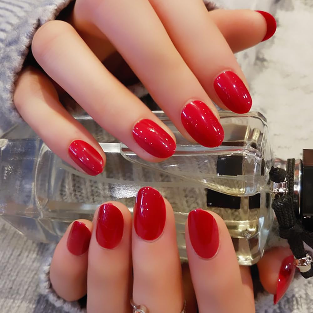 RUPOFUZA Red Press on Nails Short 24Pcs Square Fake False Nails with Solid Colour Designs Acrylic Nail Press ons Artificial Stick on Nail for Women