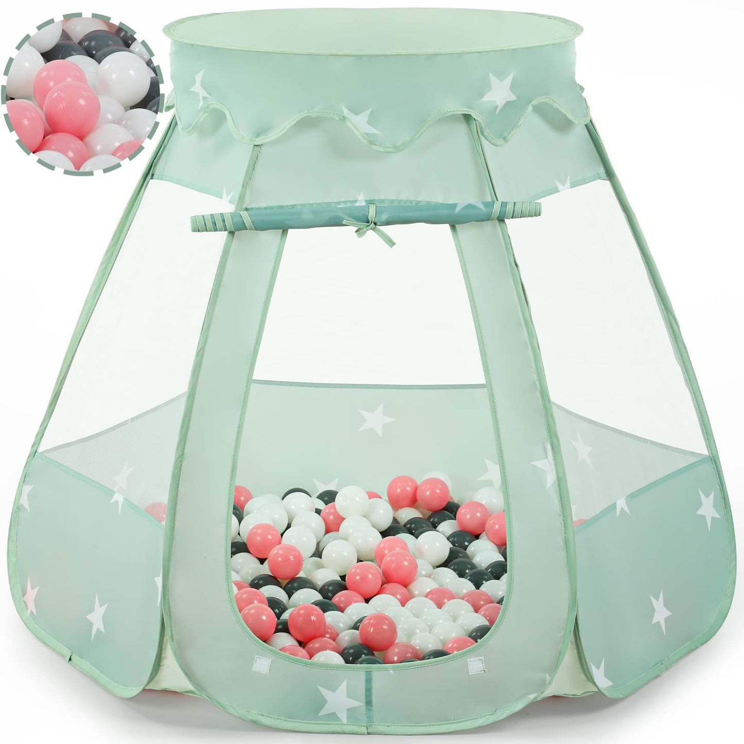 Wilhunter Baby Ball Pit Tent with 50 Balls - For Toddlers, Pink/White/Gray Princess Playhouse with Carry Bag, 109x90cm