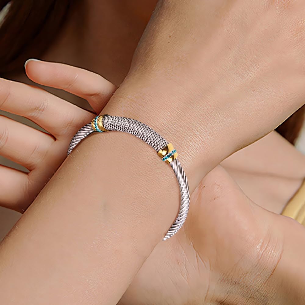 925 Sterling Silver Bracelet for Women Silver Cuff Bangles for Men CZ Bangle Bracelet Twisted Cable Wire Bracelet Adjustable Open Cuff Bangle Bracelet Minimalst Bracelets Jewelry Gift for Him Her