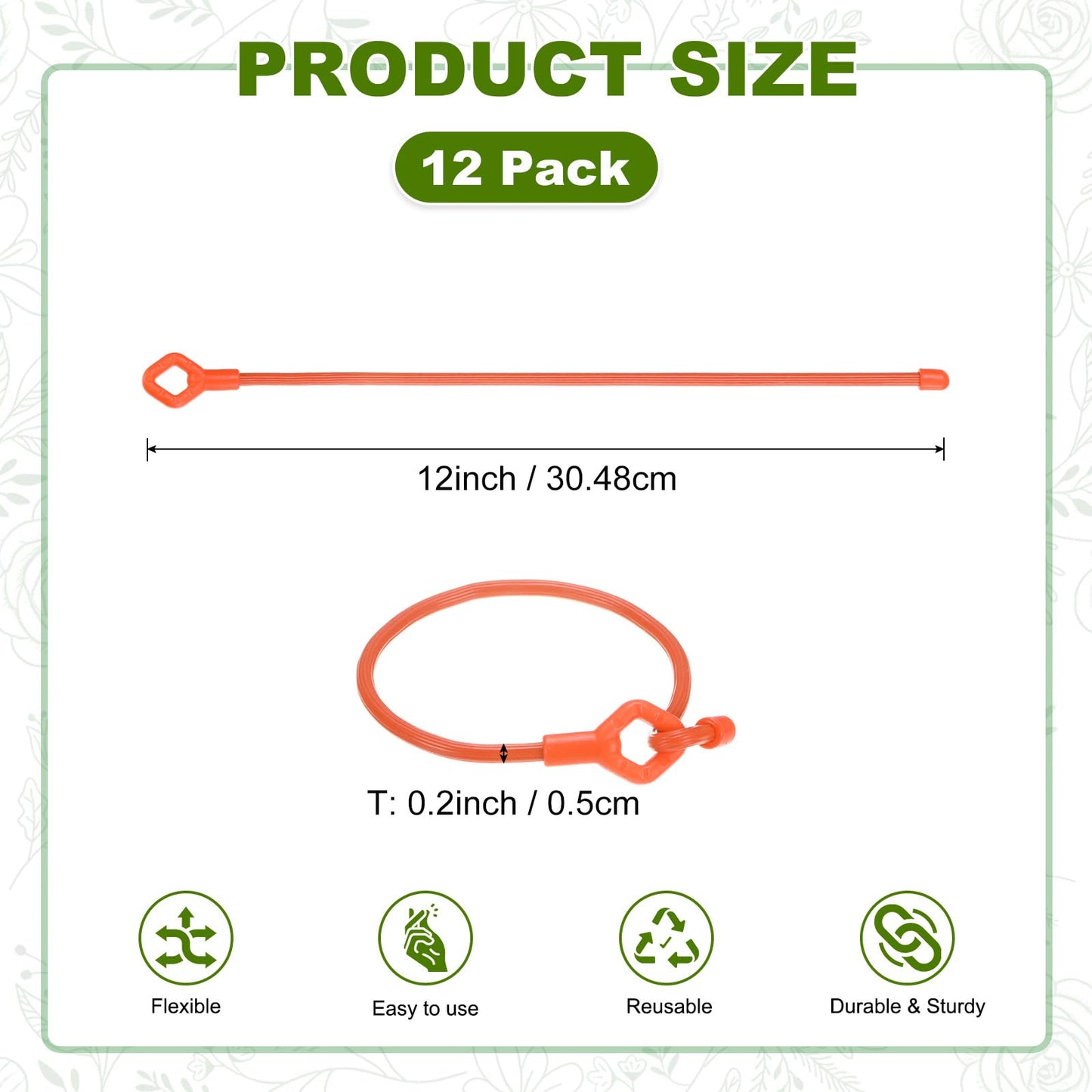 M METERXITY 12-Pack Adjustable Plant Ties, 12inch/30.48cm Silicone Flexible Multi-Function Sturdy Garden Twist Tie for Plant Support/Tree/Shrub/Vine, Reusable Support Twine [Orange]