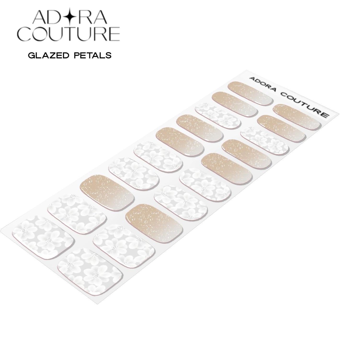 Adora Couture Semi Cured Gel Nail Strips with 20 Pieces - UV Gel Stickers, Manicure Kit, Easy Application Wraps Includes Prep Pads, Nail File, Wooden Stick - UV Light Required (Glazed Petals)