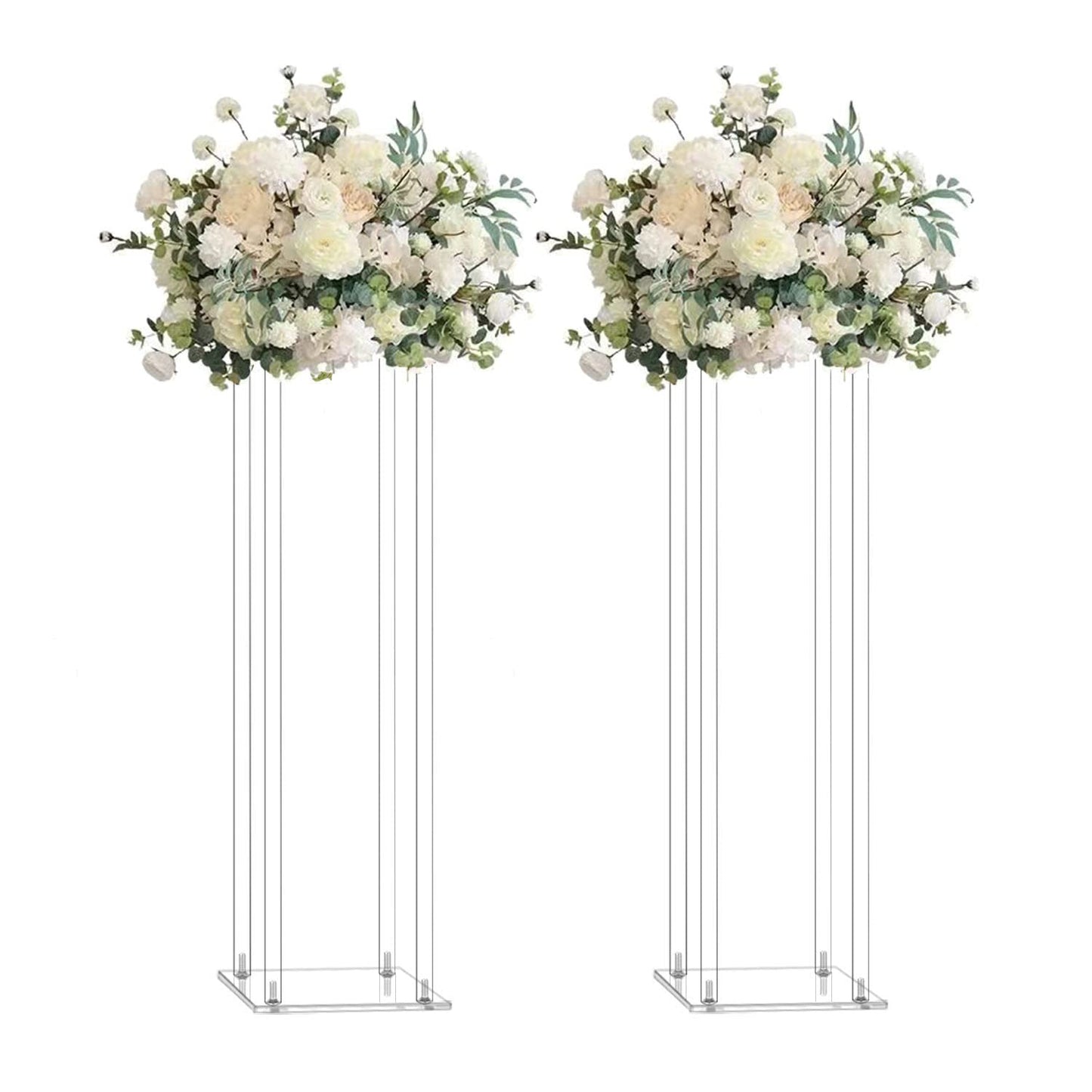 Simprefine 2 Pack 32'' Tall 8'' Dia. Centerpiece Wedding Decoration Modern Tall Vase Elegant Crystal Acrylic Flower Stand Tabletop Display Rack Floral Backdrop Clear Column Pillar Square Props…