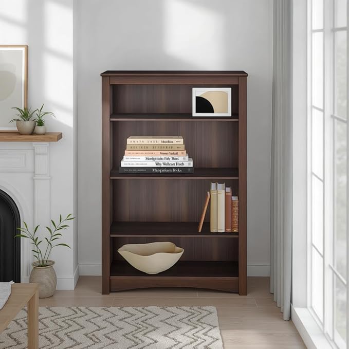 Prepac Sonoma 4-Tier Bookcase 48"H with 3 Adjustable Shelves, Espresso Storage Cabinet, Modern Display Cabinet, Bookshelf with Storage Shelves for Home Office, Living Room, Bedroom Organizer