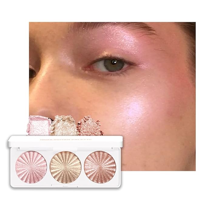 Pink Pearl Golden Champagne Bronze Rose Shimmer Glitter Highlighter Highlight Makeup Contour Powder,Glitter Face Illuminator Highlighter, Illuminator Make Up (Sunset Radiance Trio)