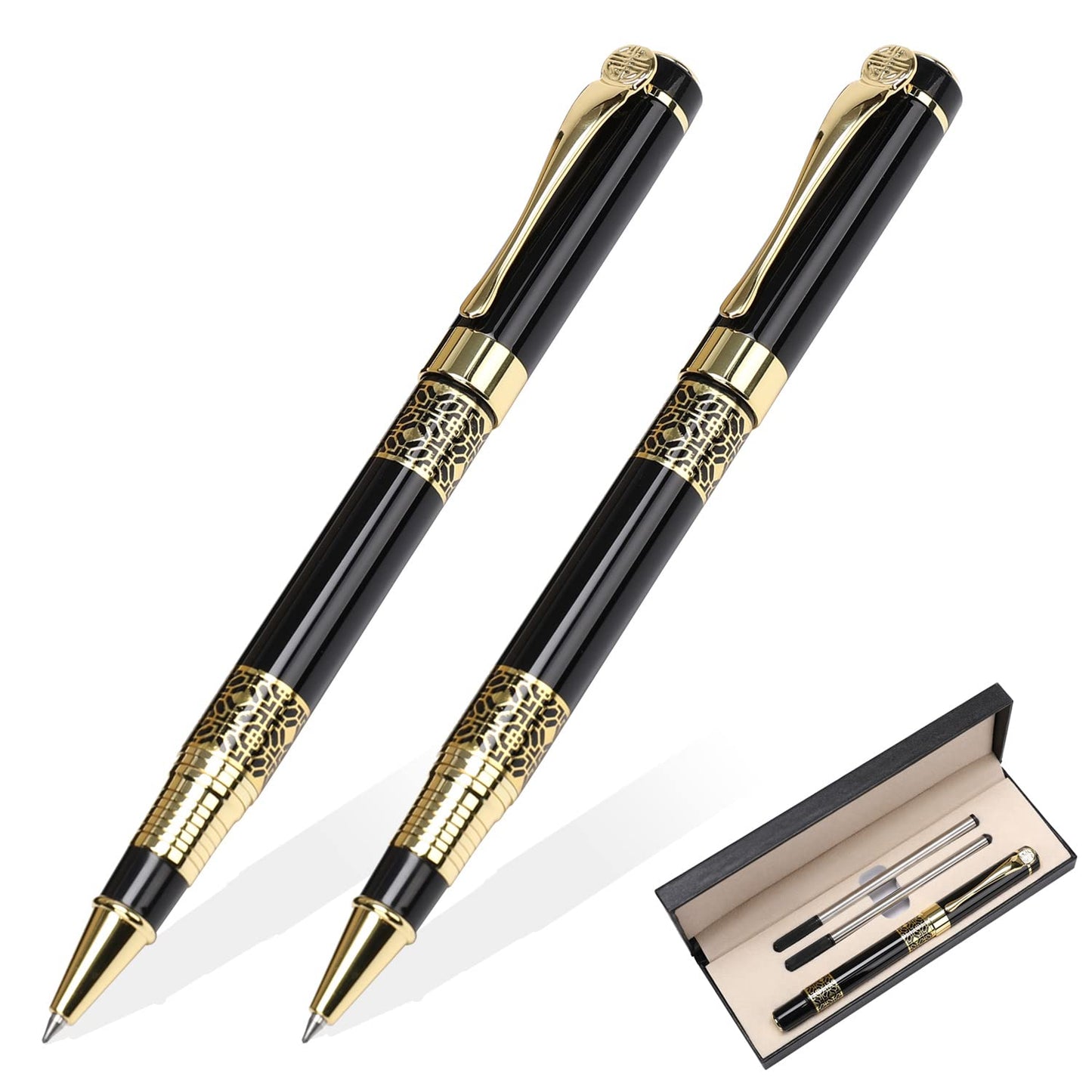 YIVONKA Ballpoint Pen Black Refill,Classical retro style Luxury Pen,Best Ball Pen Gift Set for Men & Women Professional Executive,Office,Nice Pens Classy Gift Box (2 Pack Black)