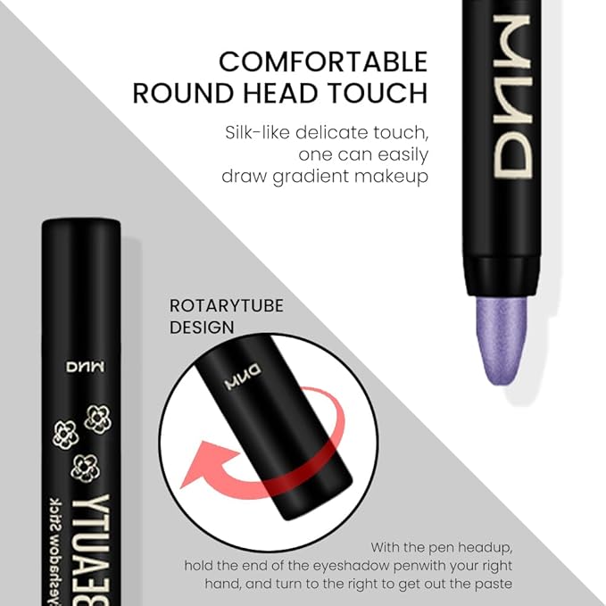 evpct Violet Shimmer Cream Eye Shadow Brightener Sticks Set for Eyes, Violet Shimmery Matte Pencil Eye shadow Applicator Stick Pen Palette Makeup Waterproof sombras en crema para ojos 09#