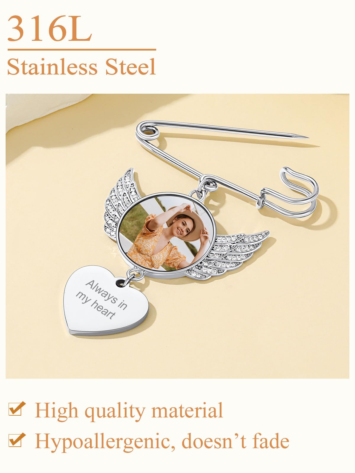 Custom4U Wedding Flower Charms Photo Customize Heart Shaped with CZs for Graduation Funeral