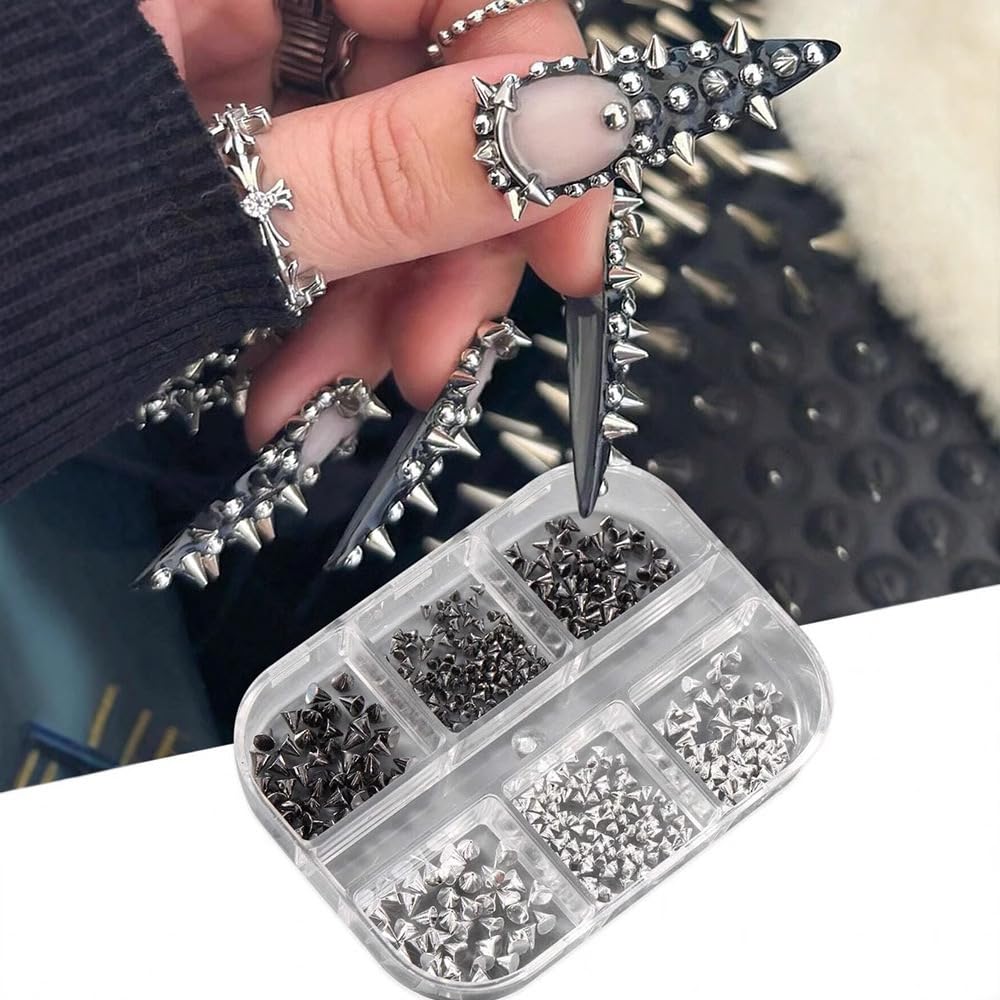 Pizadix 3 Box Punk Silver Nail Charms with Piercing, Studs for Nail Art Decoration