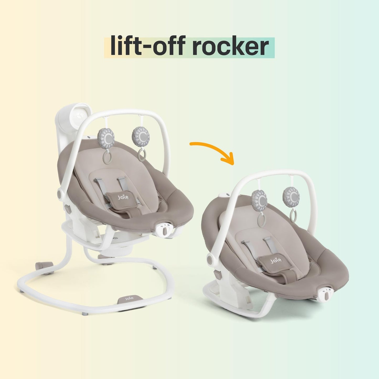 Joie Miso 2-in-1 Baby Swing & Rocker– Dual Motion Swing & Portable Rocker with 6 Speed Settings, Soothing Vibration, and 3 Recline Positions – Softglow Dimmable Light (Walnut)