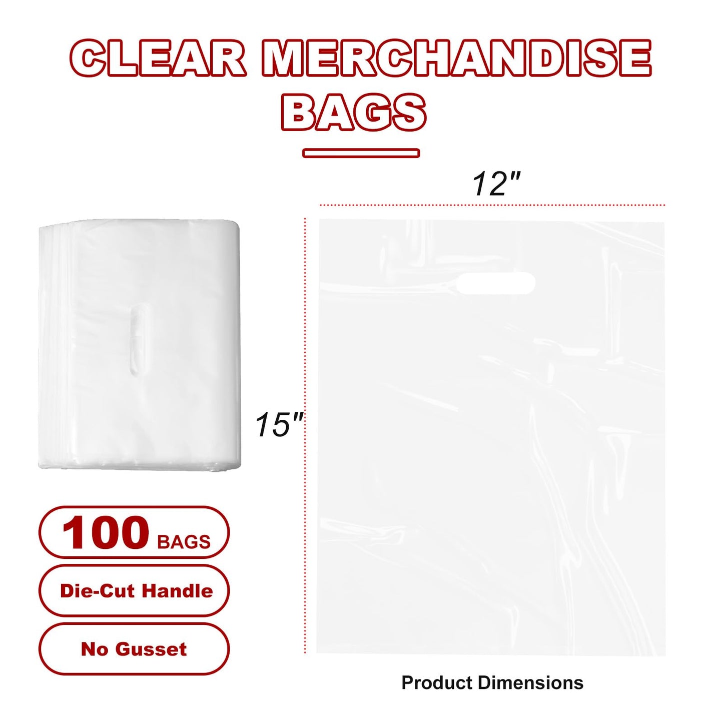MLAFLY Clear Plastic bags with handle 100 Pack Clear Gift Bags for Small Business Shopping Merchandise Bags for Packaging Products Retail Boutique (Medium(12x15))