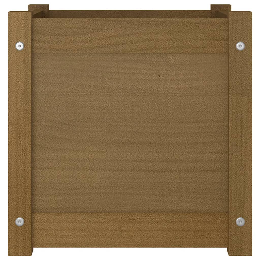 VGLQNRPT Square Wood Garden Planter, 15.7 inch Solid Pine Flower Pot Box for Indoor Outdoor Patio Balcony Backyard Decor, Honey Brown Stained Finish
