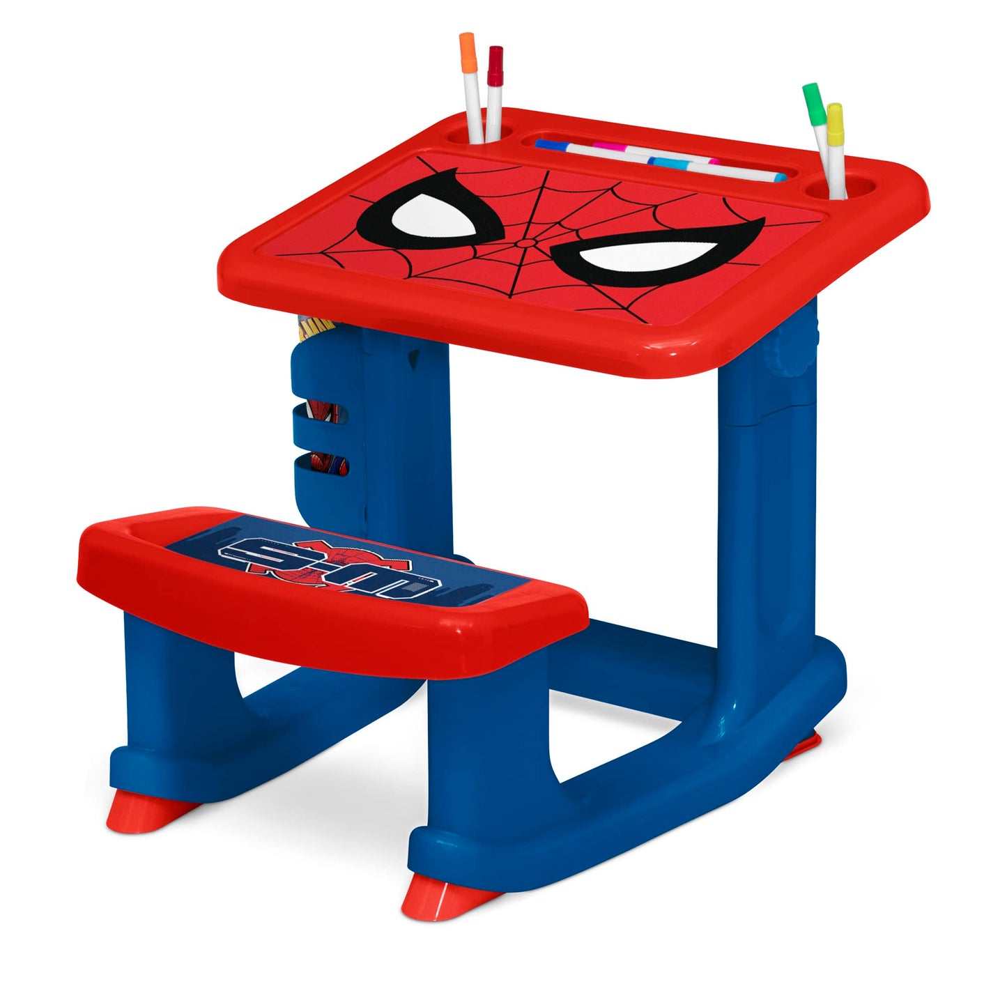 Spider-Man Draw and Play Desk by Delta Children – Includes 10 Markers and Coloring Book, Blue