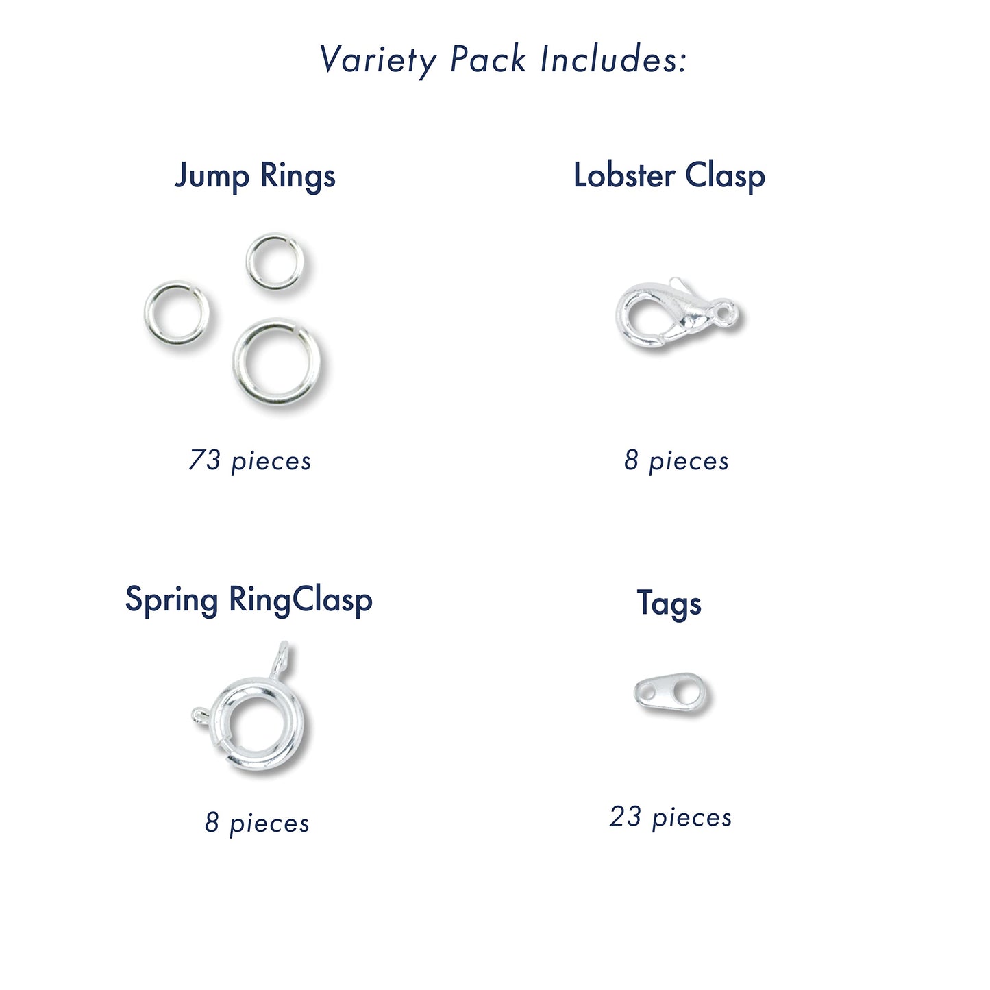 Beadalon Silver Plated Findings Variety Pack for Jewelry Making - 112 Pcs with Jump Rings, Spring Ring Clasps, Lobster Clasps in Convenient Storage for DIY Jewelry Repair and Design