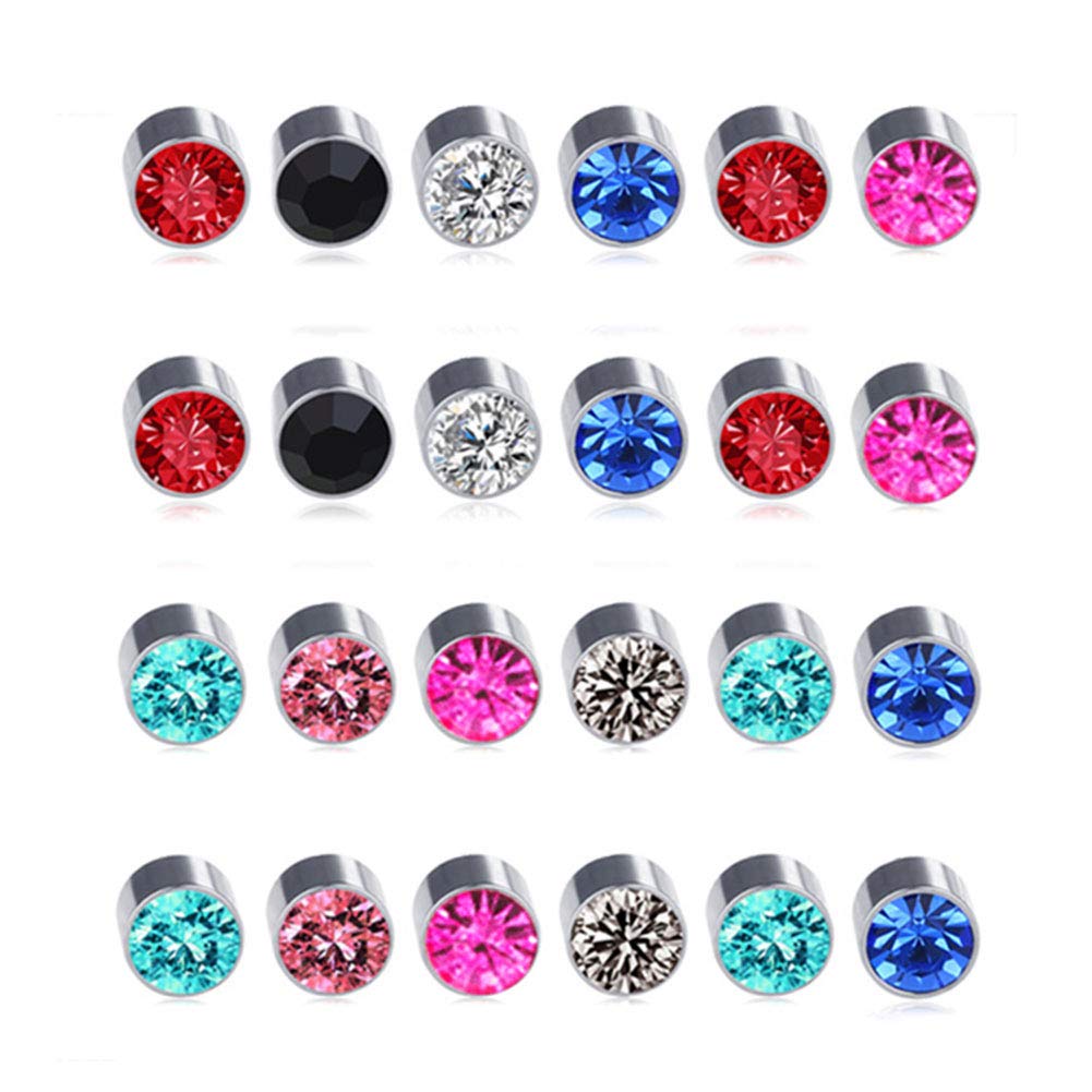 Spiritlele 12 Pairs Colors Crystal Magnetic Earrings Set Clip on Non Piercing Fake Stud Earrings Unisex