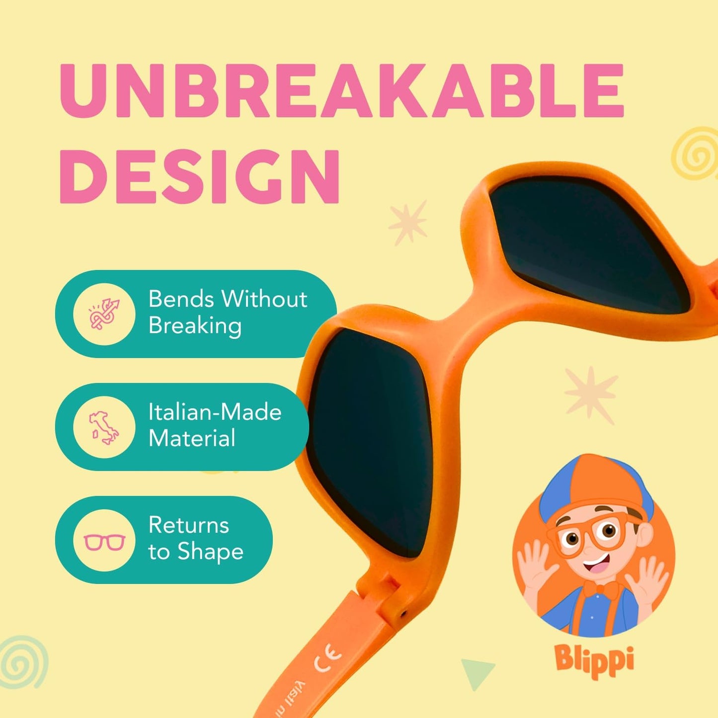 Blippi Baby Mirrored Sunglasses - Unbreakable Polarized Orange Glasses for Active Kids Ages 0-2 - BPA Free UV Protection