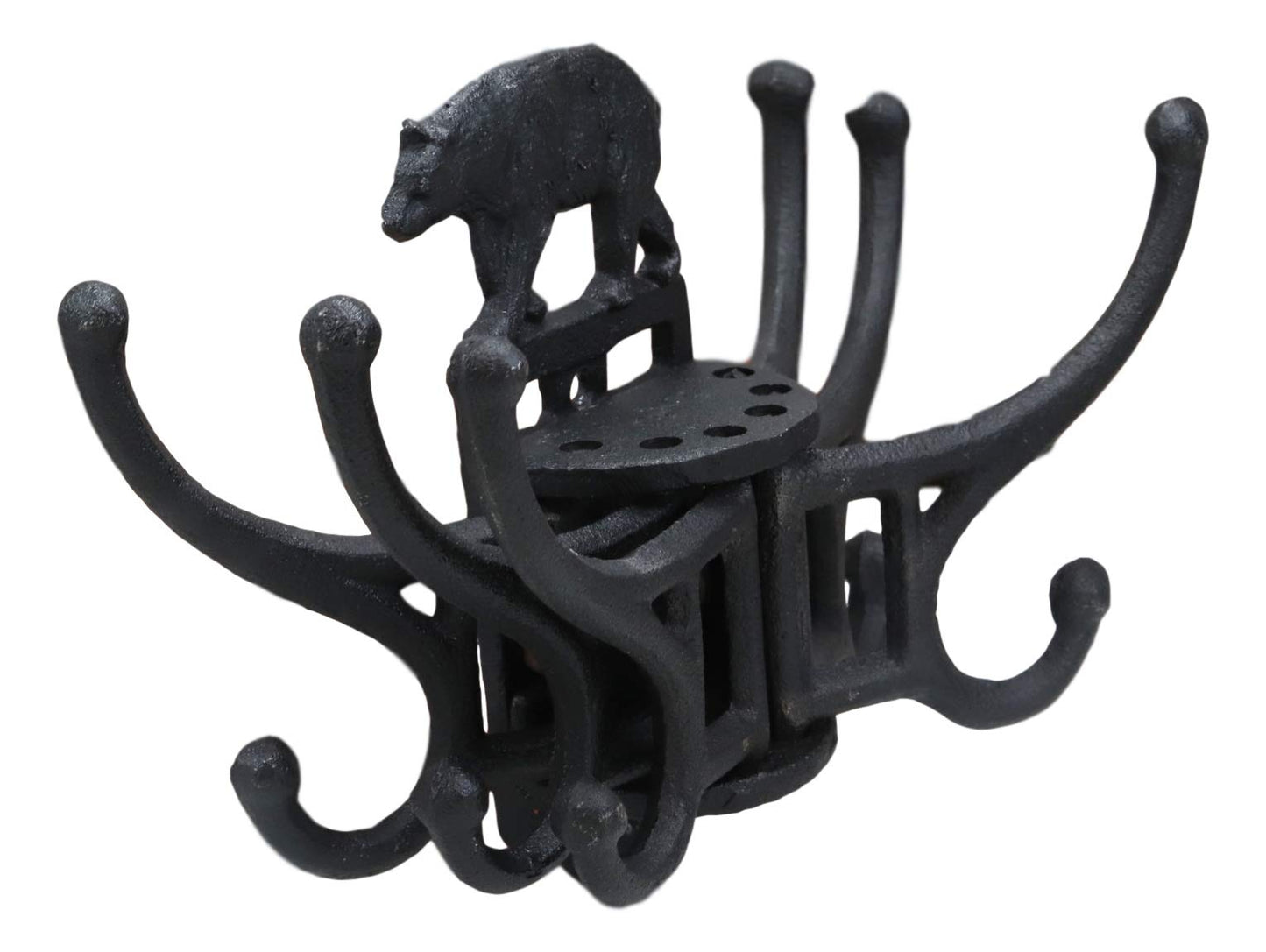 Ebros Cast Iron Rustic Forest Black Bear Free Spinning Movable Hanging Wall Hooks 9" Wide Western Bears Themed Mount Hook for Coats Hats Keys Leashes Backpacks Cabin Lodge Country Accent Decor