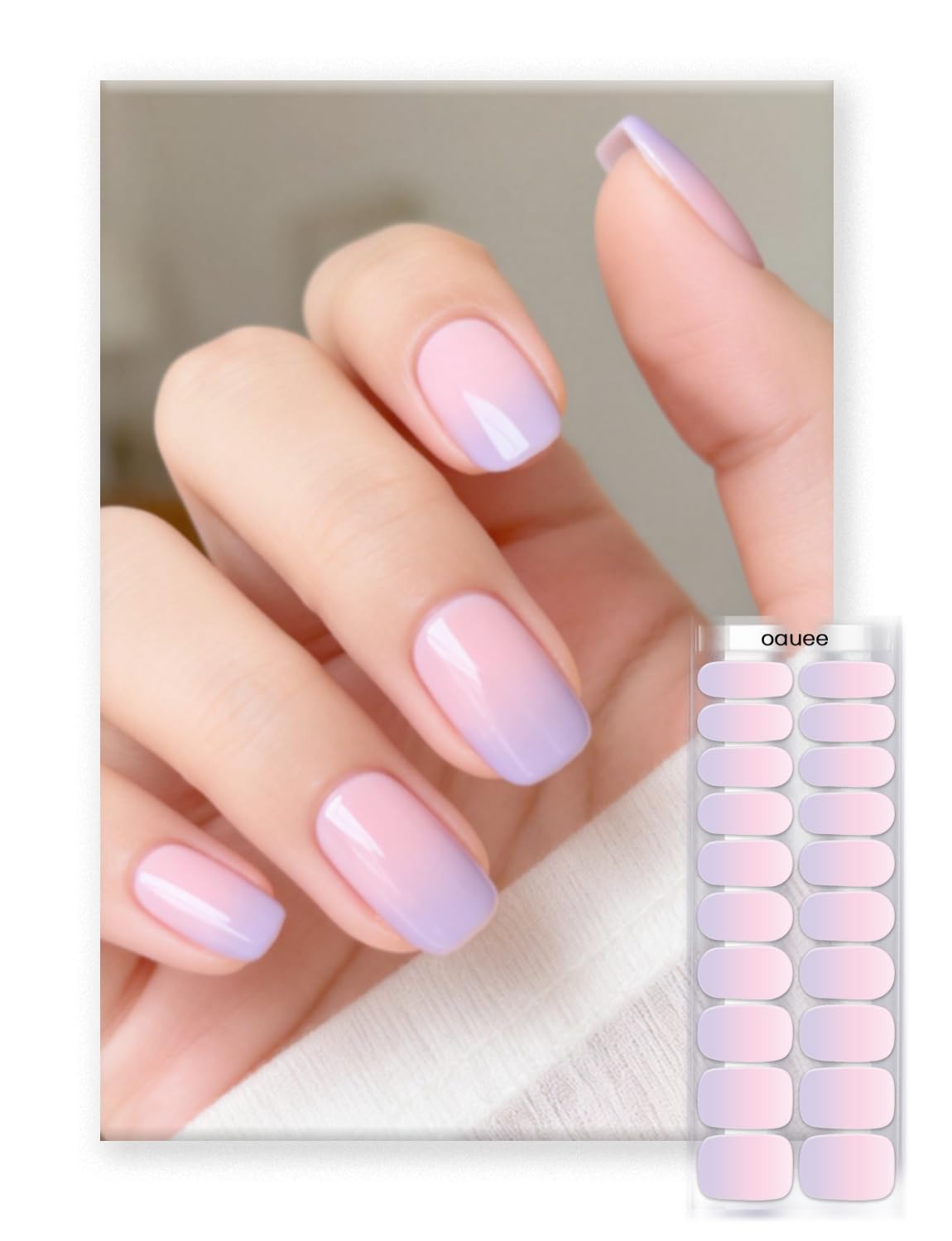 Oauee Semi Cured Gel Nail Strips | Built-In Gel Top Coat | UV Light Required | Salon Quality, Easy Application And Removal (Lilac Whispers）