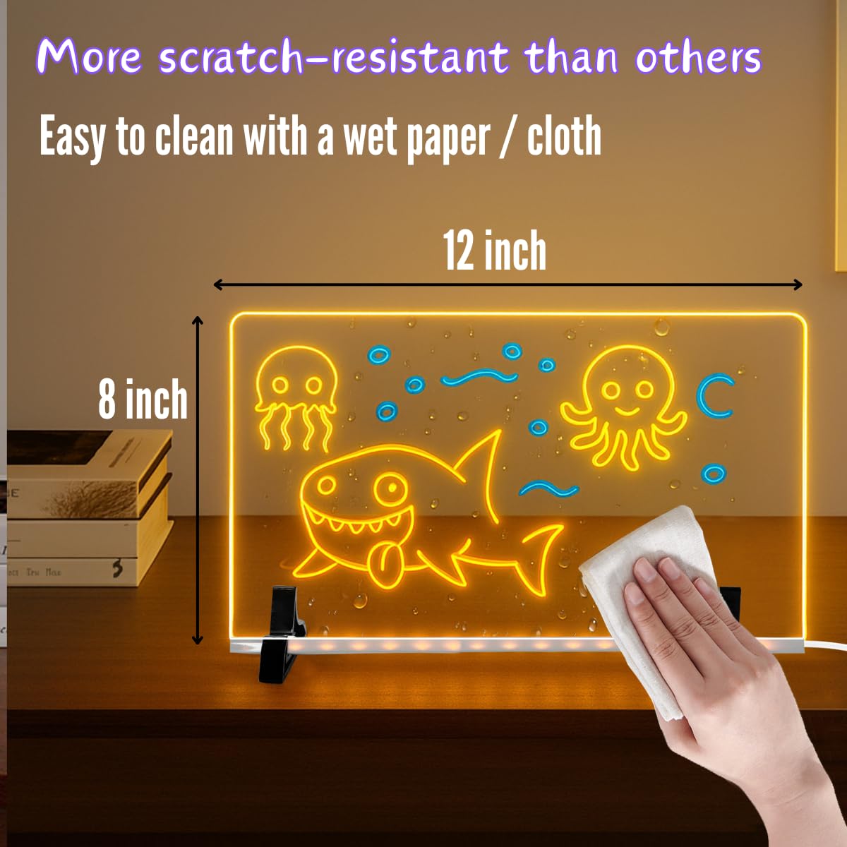 LED Drawing Board for Kids, More Durable Acrylic That Doesn’t Scratch Easily, 12x8 Inch LED Note Board with Colors, Doodle Glow, Gift Ideas for Christmas, Halloween, 3–10 Year Old Girl & Boy Birthday