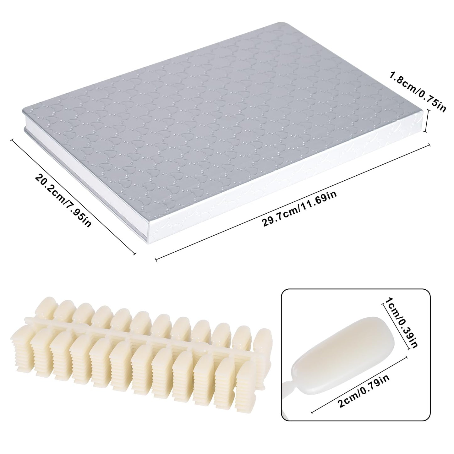 Acycion2A 308 nail display chart with 360 false nail tips (Silver)
