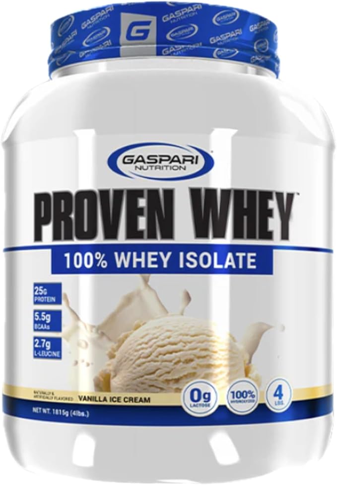 Gaspari Nutrition Proven Whey, 100% Hydrolyzed Whey Isolate, High Protein, Lactose Free, Low Carbohydrate and Low Sugar (4lb, Vanilla Ice Cream)