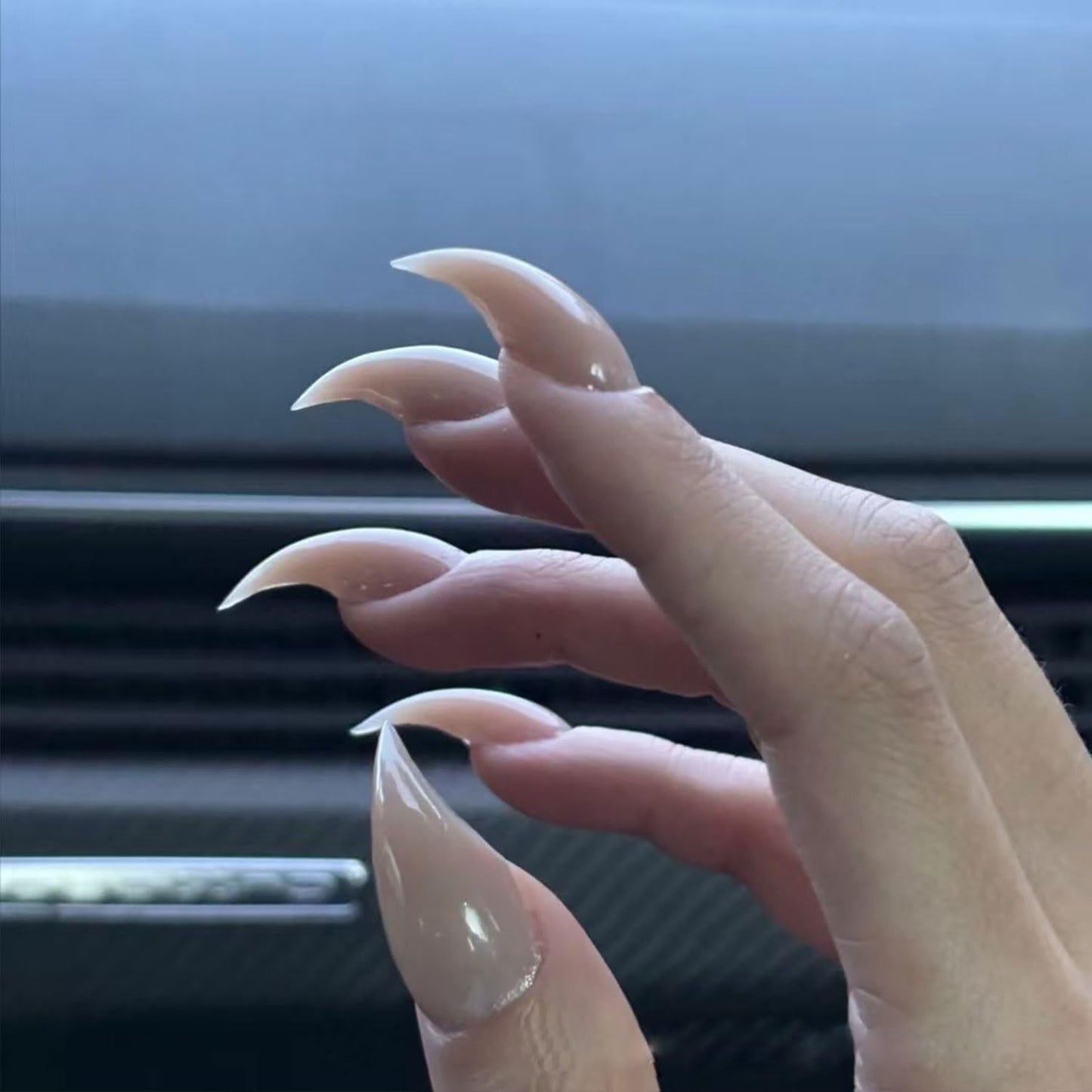 10 Pcs Luxury Medium Press on Nails Curved Stiletto Handmade Nails Press Ons Full Cover Glossy Dragon Claw Nude False Nails Reusable Acrylic Eagle Claw Stick on Nail for Women(Size M)