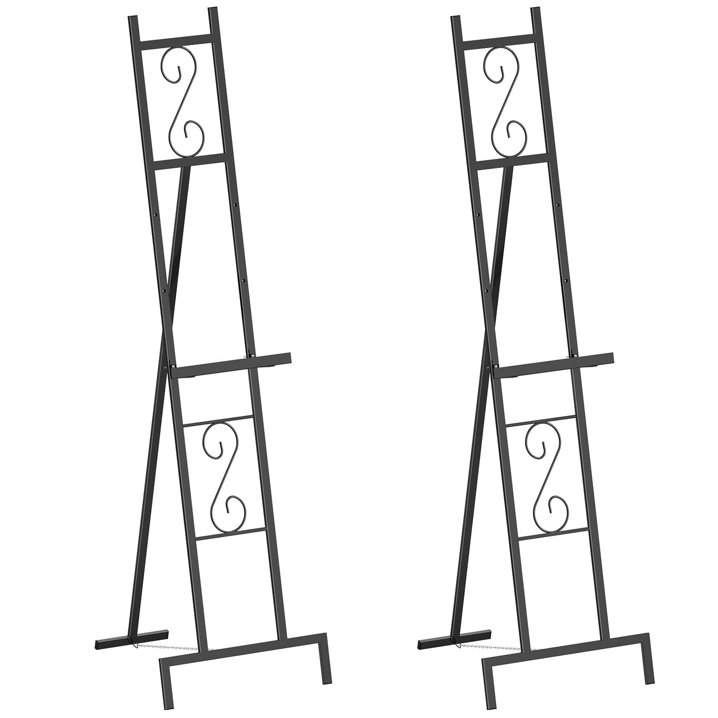2 Pack Easel Stand for Sign, Metal Easels with Chain Support, Adjustable Free Standing Painting Rack for Display, Poster Picture, Wedding Sign,17" x 17" x 58", Black