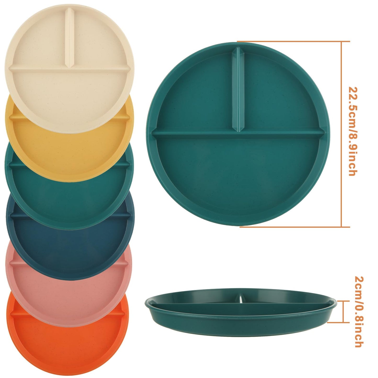 LDXDRU 12Pcs Portion Control Plate, Divided Plates For Adults, 9 inch Divided Plate, Unbreakable Divided Dinner Plates, Reusable Diet Plate, BPA Free, Dishwasher & Microwave Safe, 6 Color