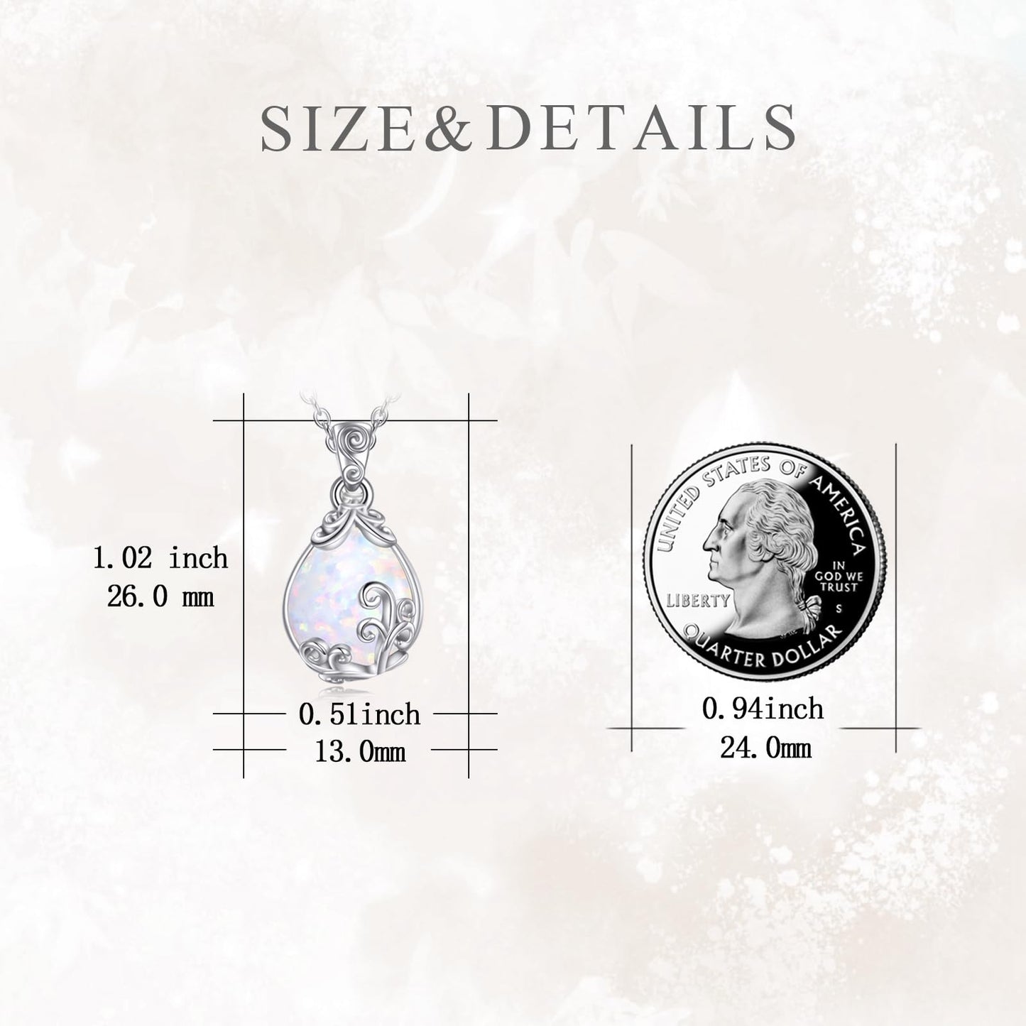 POPLYKE Sterling Silver Opal Filigree Teardrop Necklace Filigree Pendant Jewelry Gifts for Women