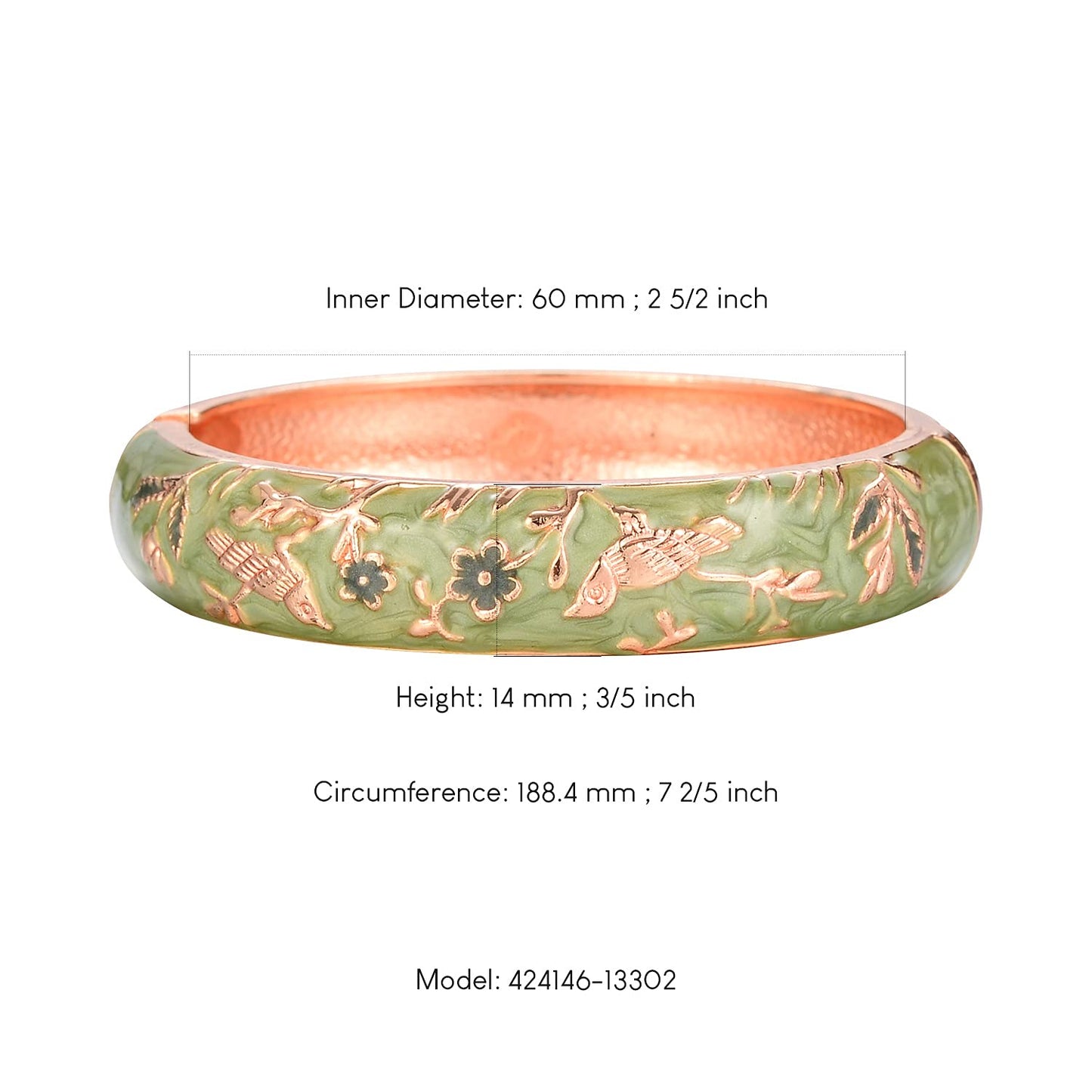 UJOY Colors Handcraft Jewelry Cloisonne Bracelet Enamel Bird Spring Hinged Womens Bangles Gifts Box 55C49 Green