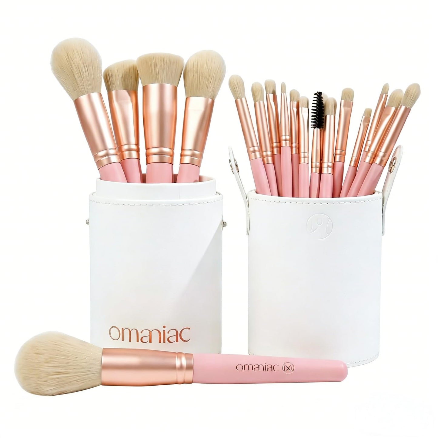 OMANIAC 20Pcs Makeup Brush Set Professional - Cruelty-Free Beauty Gift Kit for Beginners & Women - Premium Synthetic Foundation Eyeshadow Blending Face Powder Brushes with Travel Case (Pink)