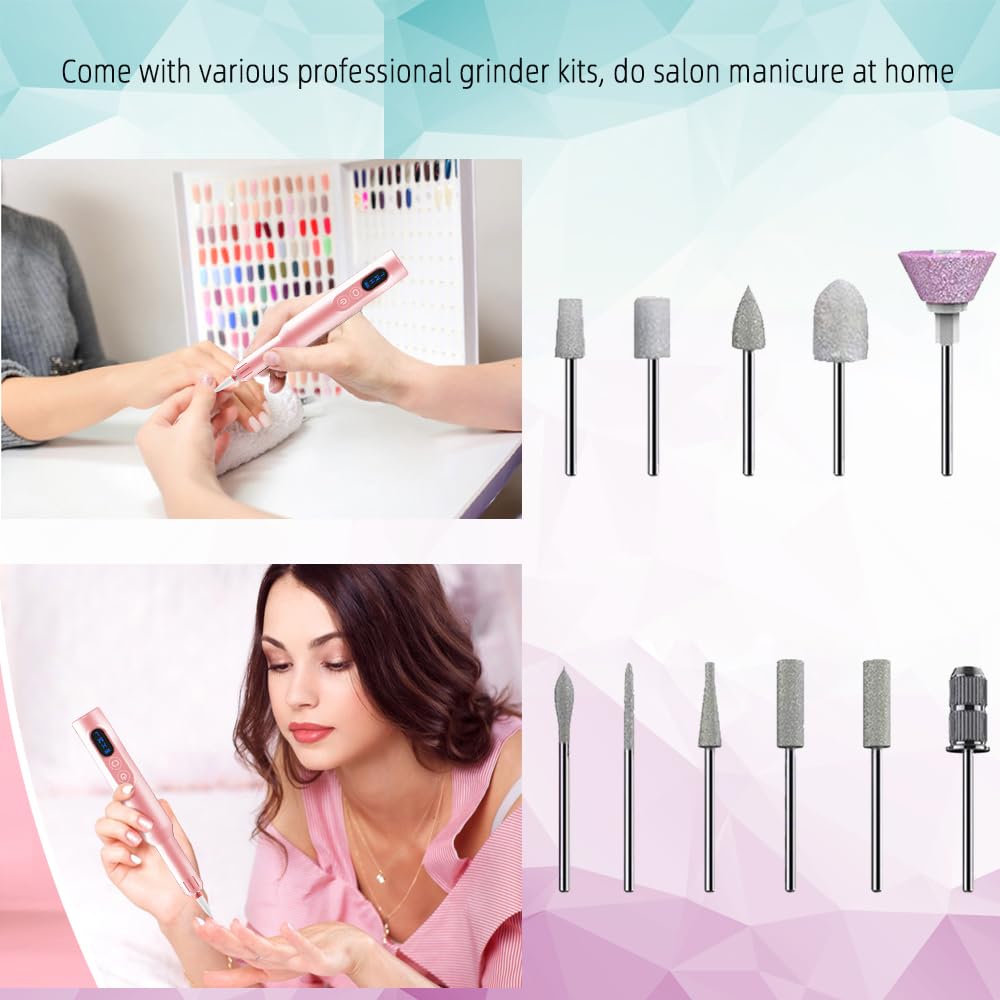 Pinkiou Cordless Electric Nail Drill-20000RPM Professional Efile Nail Machine with Wireless Charging Base, Portable Rechargeable Nail File Kit for Acrylic, Gel Nails, Manicure & Pedicure at Home(Pink)